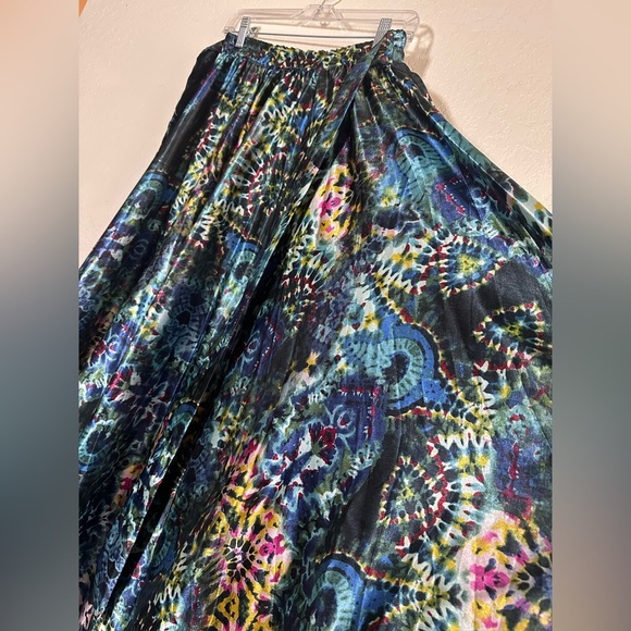 HER Destiny Maxi Skirt Long Blue Multicolor Tropical Flowy Elastic Waist Small - Picture 4 of 8